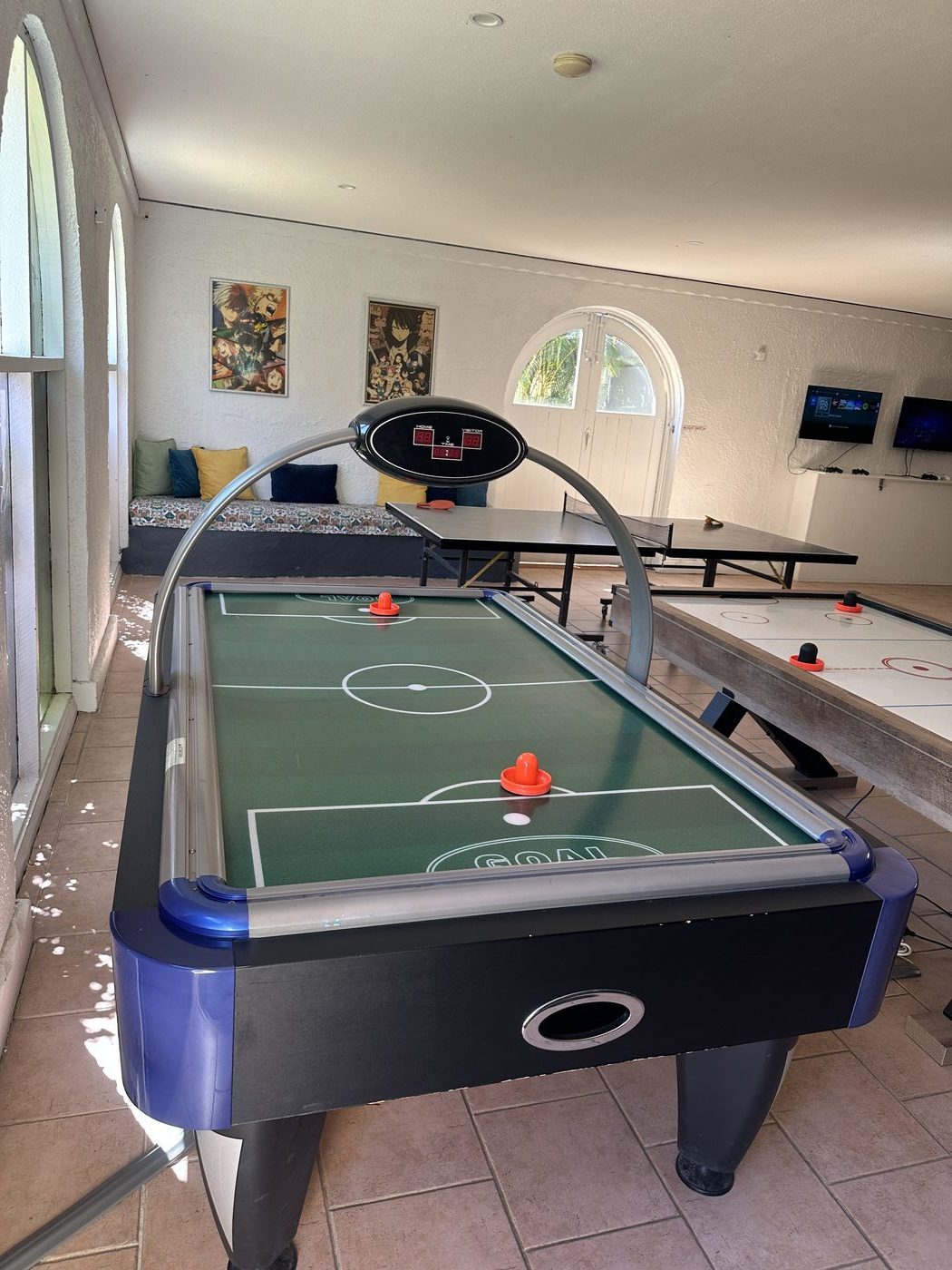 Air hockey table in the games room